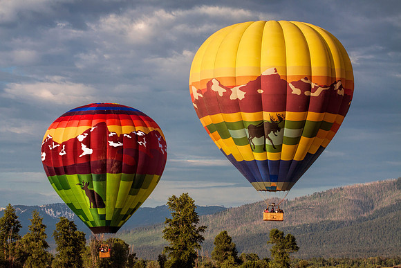 Hot air balloons over Teton Village, Wyoming