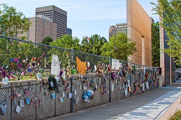 Oklahoma City National MemorialThe fence where people still leave remembrances.