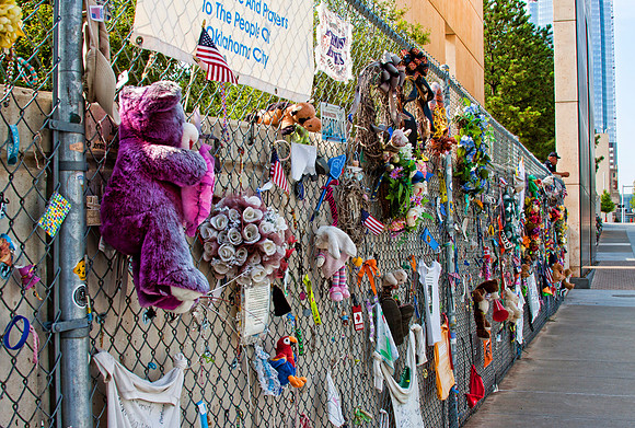 Oklahoma City National MemorialThe fence where people still leave remembrances.