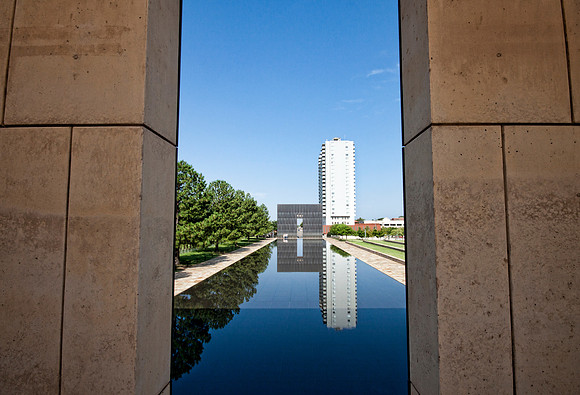 Oklahoma City National MemorialThe Reflection Pool symbolizes the minute the bomb exploded.